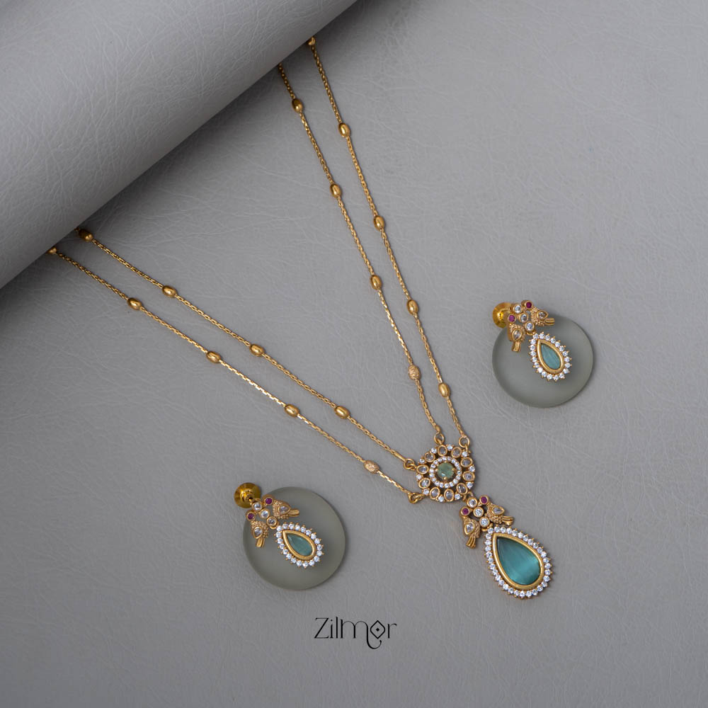 SN101509 - Premium Antique AD Stone Layer Necklace with Earrings