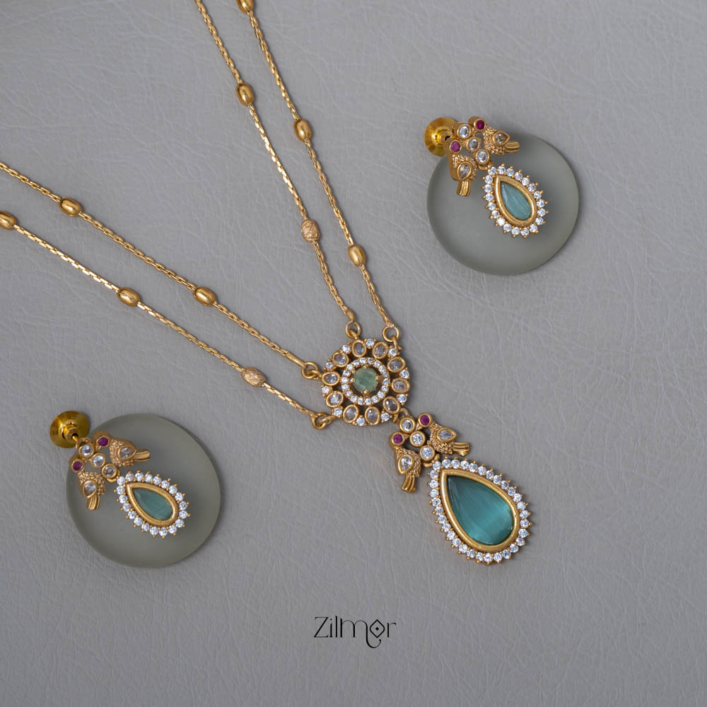 SN101509 - Premium Antique AD Stone Layer Necklace with Earrings