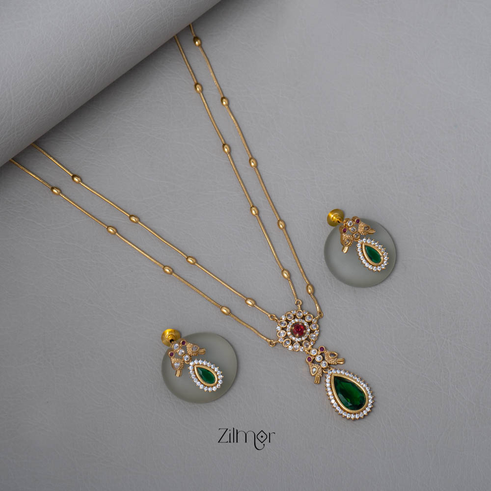 SN101509 - Premium Antique AD Stone Layer Necklace with Earrings