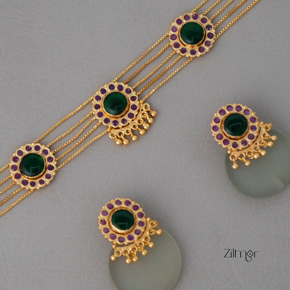 PP101946 - Gold tone choker Necklace set with Earrings