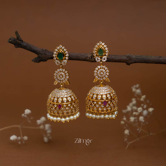 BH101952 -Ad Stone Pearl Hanging Jumkha Earrings