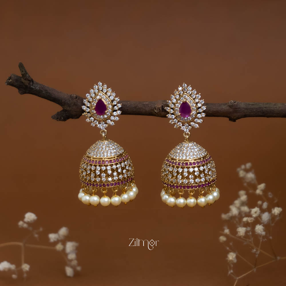 BH101953 -Ad Stone Pearl Hanging Jumkha Earrings