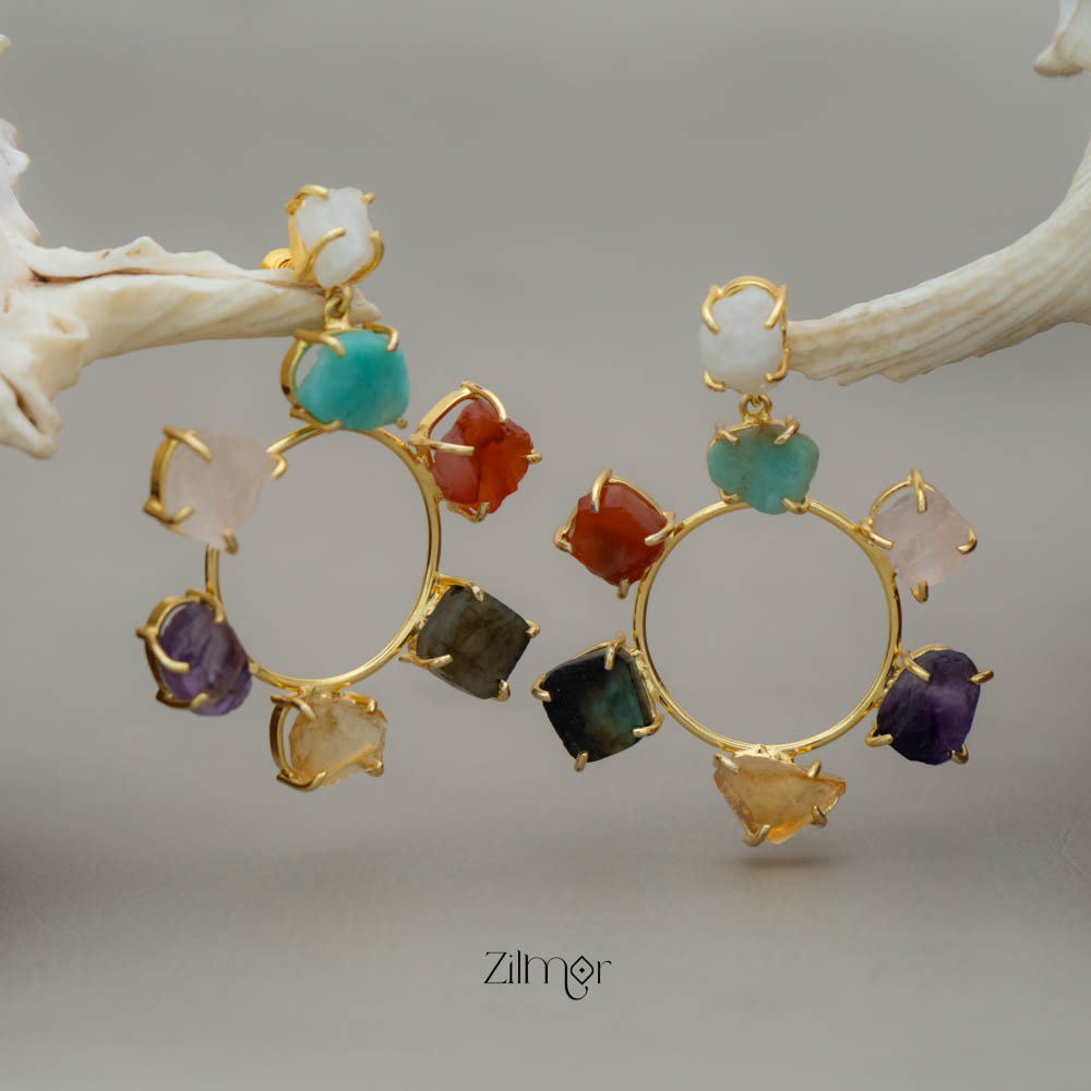 AS101969 - 7 Chakra Natural Raw Stone Earrings