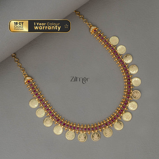 AG101962 - Gold tone Lakshmi coin Kaashu Bridal Choker Necklace