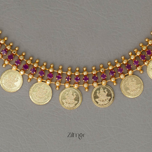 AG101962 - Gold tone Lakshmi coin Kaashu Bridal Choker Necklace