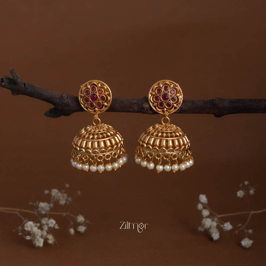 PP101976 -Ad Stone Pearl Hanging Jumkha Earrings