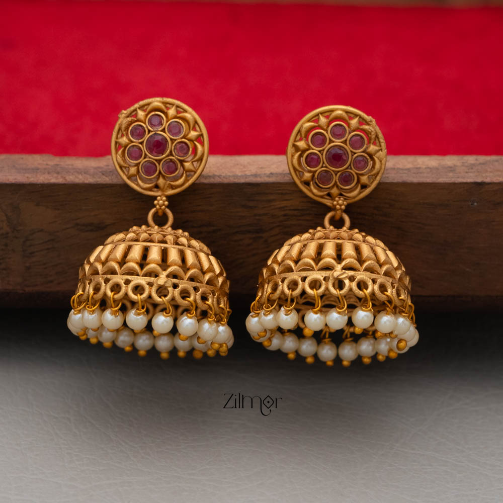 PP101976 -Ad Stone Pearl Hanging Jumkha Earrings