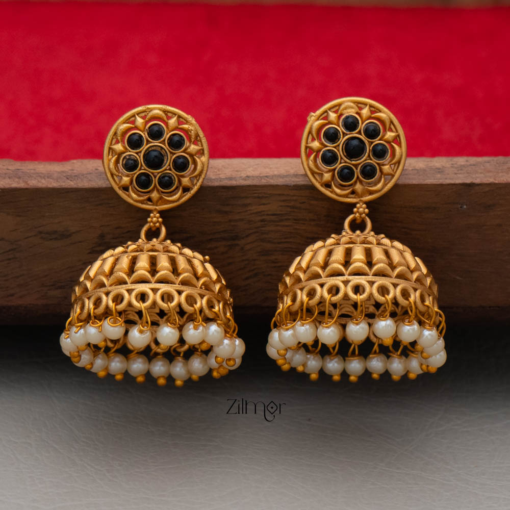 PP101976 -Ad Stone Pearl Hanging Jumkha Earrings