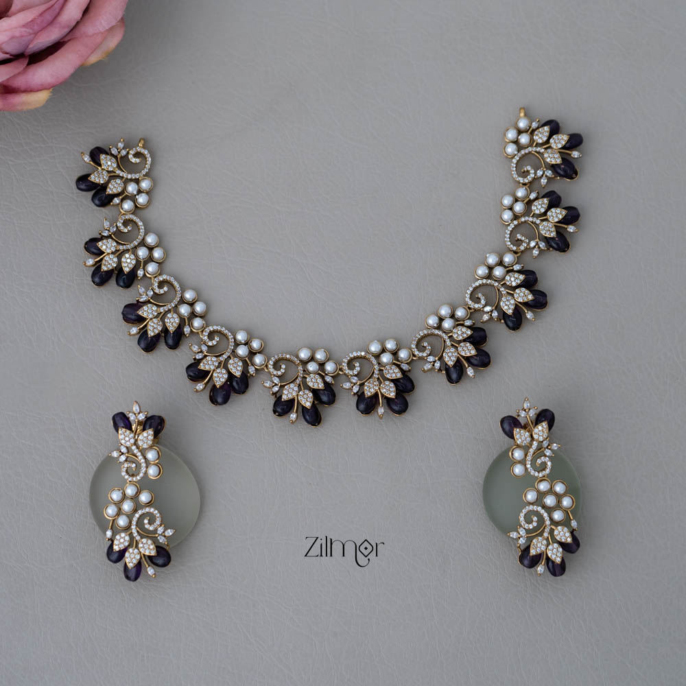 SC101979- Victorian AD Stone Necklace with matching Earrings