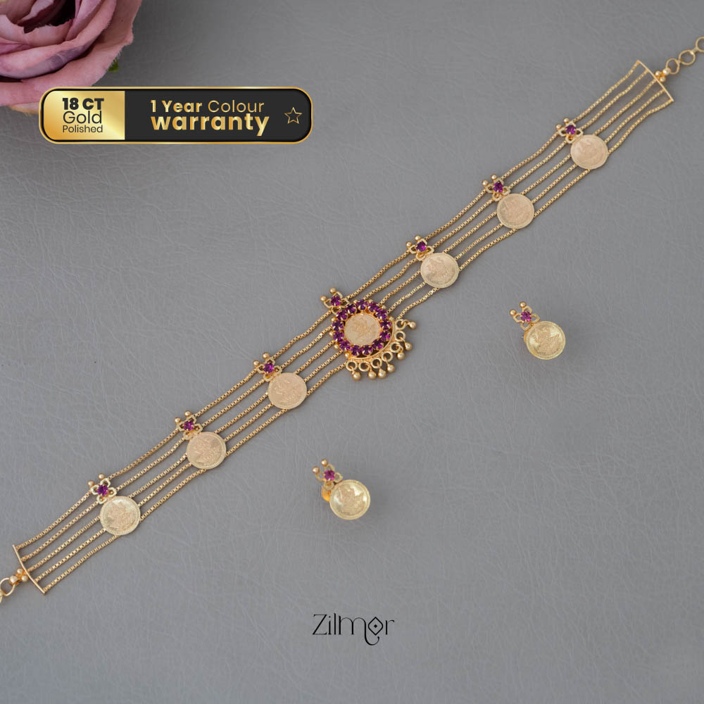 PP101986 - Gold tone Kashu Lakshmi choker with matching Earring