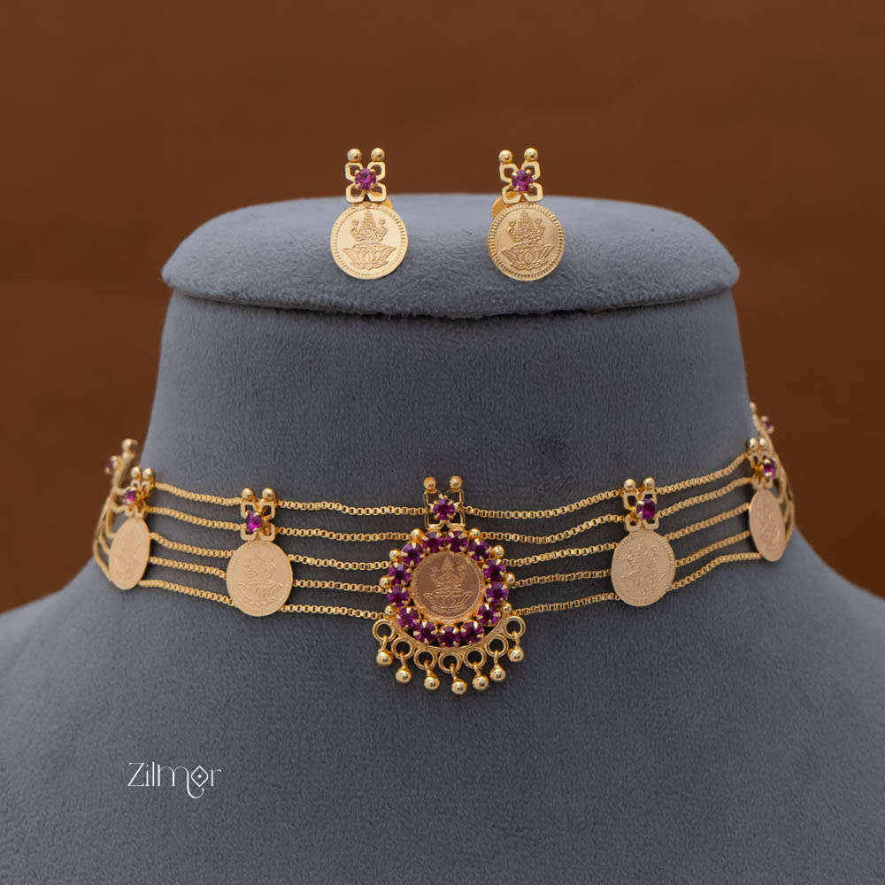 PP101986 - Gold tone Kashu Lakshmi choker with matching Earring