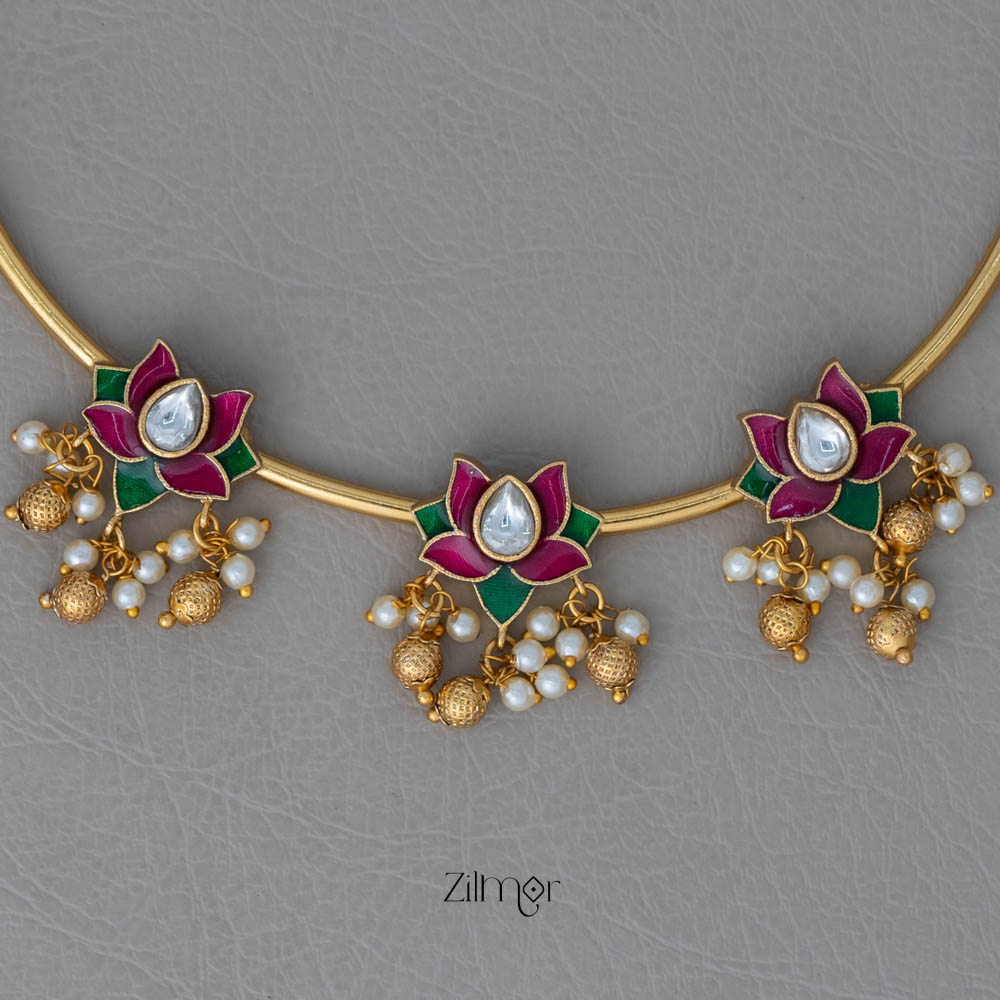 SN101987- Kemp Lotus Pendant Hasli Necklace With Earrings