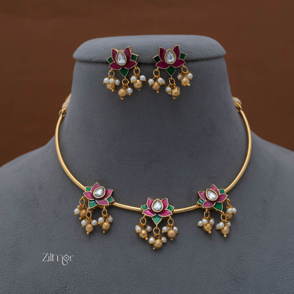 SN101987- Kemp Lotus Pendant Hasli Necklace With Earrings