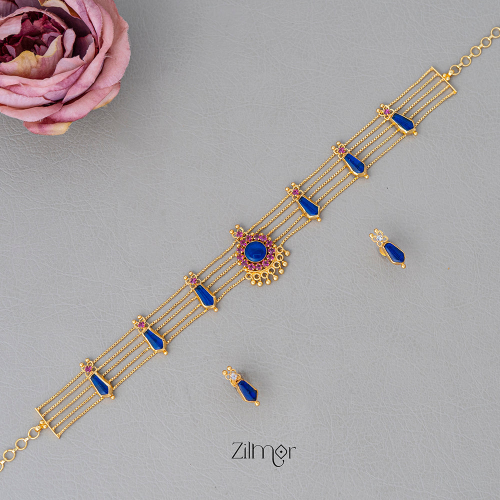 KO101647 - Gold tone Nagapadam choker with matching Earring