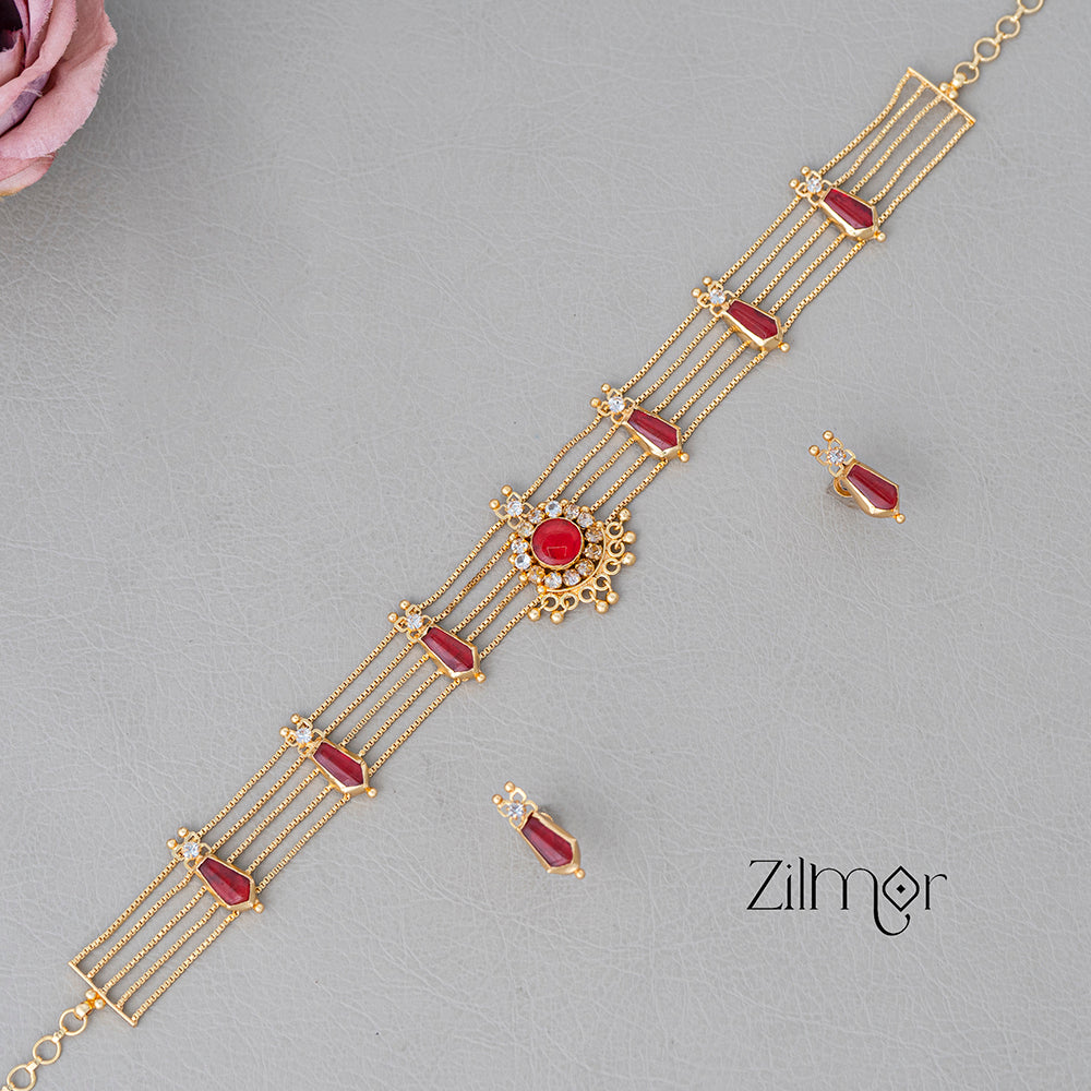 KO101647 - Gold tone Nagapadam choker with matching Earring