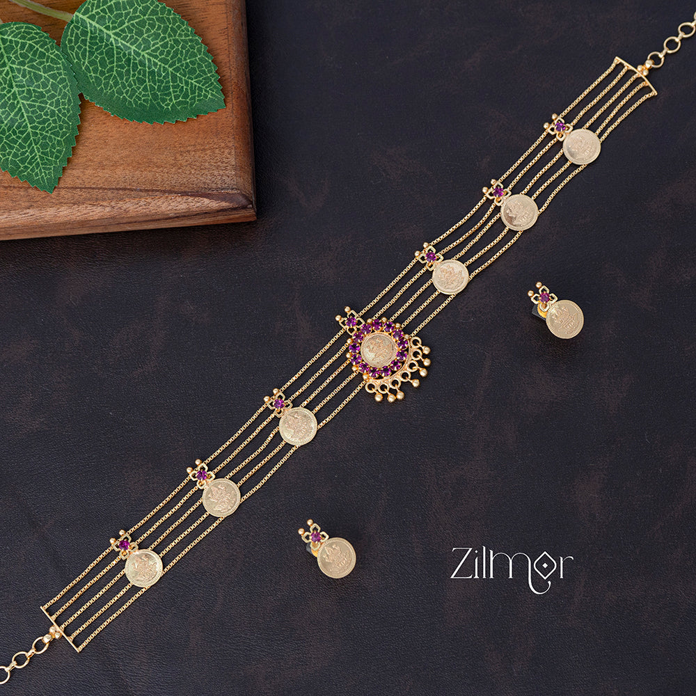 PP101986 - Gold tone Kashu Lakshmi choker with matching Earring