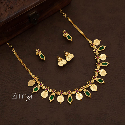 PP101638 - Gold tone Lakhmi coin & Nagapadam Necklace with Earrings set
