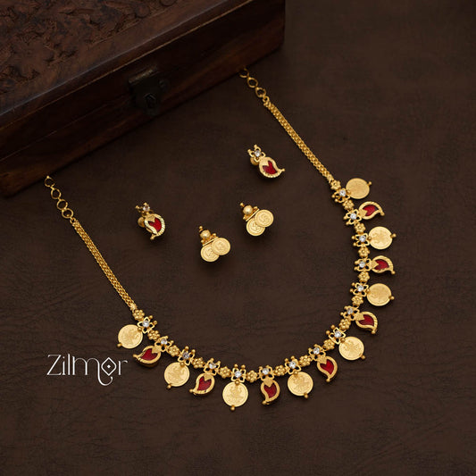 PP101639 - Gold tone Lakhmi coin & Mango Palakka Necklace with Earrings set