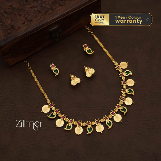 PP101639 - Gold tone Lakhmi coin & Mango Palakka Necklace with Earrings set