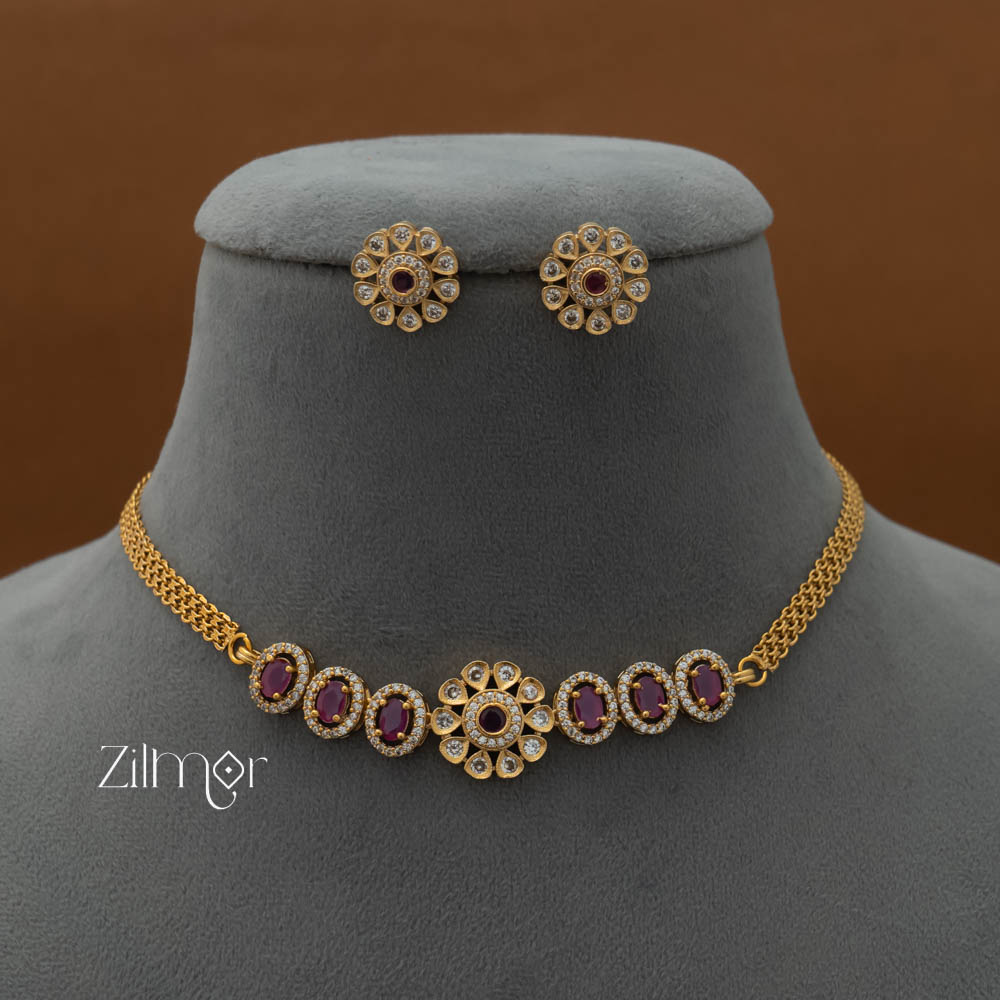 SN101679 - Premium Antique Stone Choker with Earrings