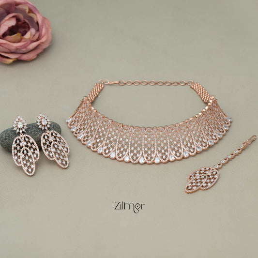Aadifa - AD Necklace Set with Earrings, Maang Tikka