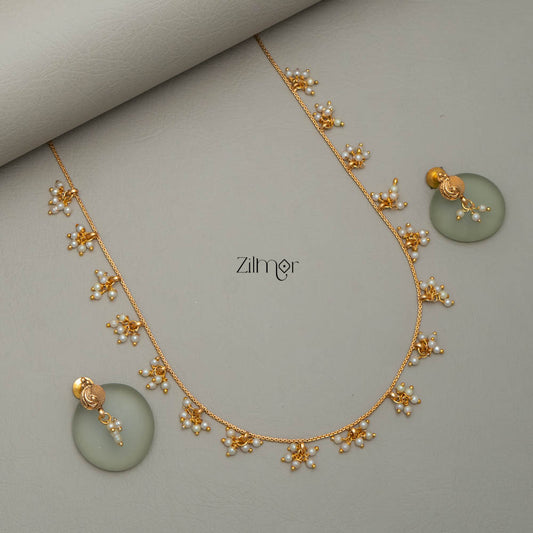 NV101714 - Simple Pearl Necklace Earrings Set