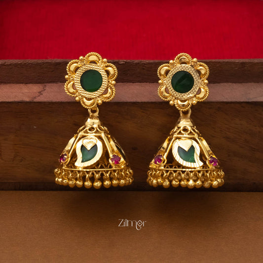 PP101722 -Gold tone Mango Palakka Jumkha Earrings