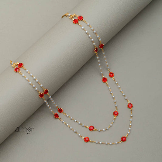 PE101755 - Gold Toned Double  Pearl layer AD Stone Necklace