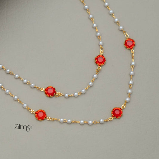 PE101755 - Gold Toned Double  Pearl layer AD Stone Necklace