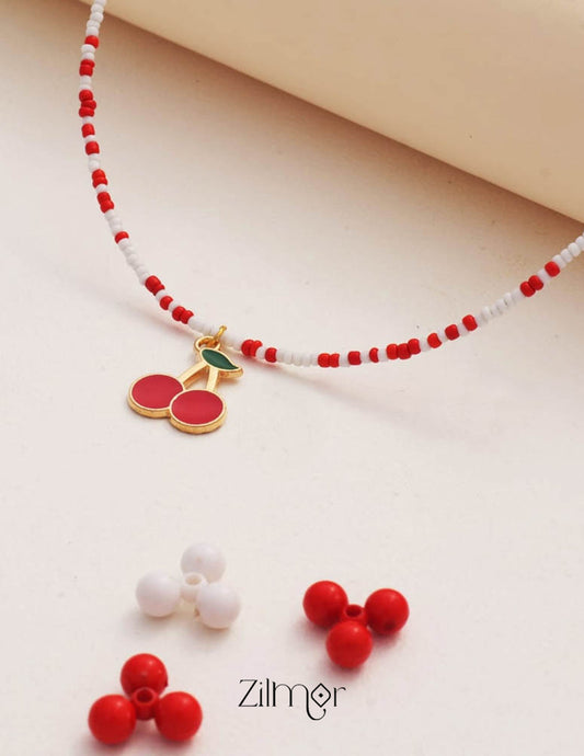 Daisy Cherry Charm & Seed Beaded Choker Necklace for Kids 1-Zilmor