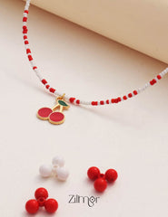 Daisy Cherry Charm & Seed Beaded Choker Necklace for Kids 1-Zilmor