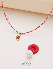 Daisy Water Melon charm & Seed Beaded Choker Necklace for Kids 1-Zilmor