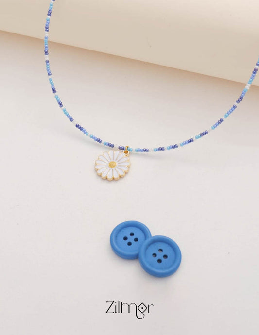 Daisy White Flower & Seed Beaded Choker Necklace for Kids 1-Zilmor