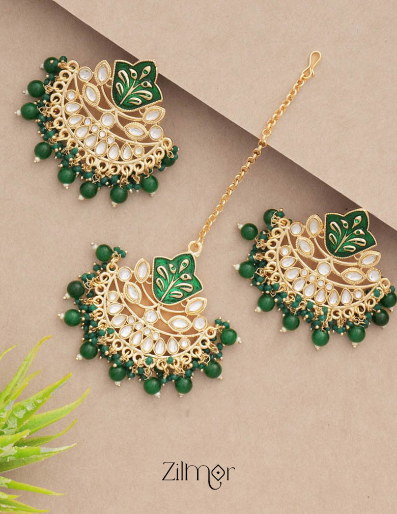 Designer Chandbali Earrings with Maang Tikka-  FS100133 3-Zilmor
