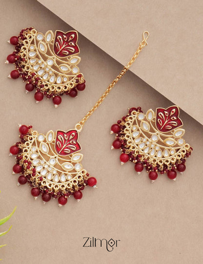 Designer Chandbali Earrings with Maang Tikka-  FS100133 4-Zilmor