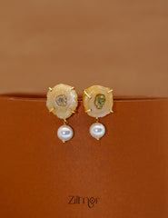 Druzy stone with Pearl Drop Earrings - AS100423 1-Zilmor