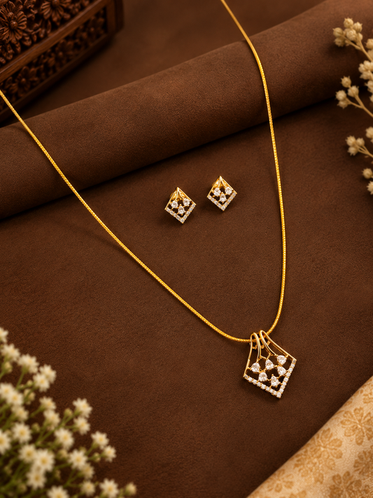 Gold Plated Diamond Replica Pendant & Earring Set -AH1013213