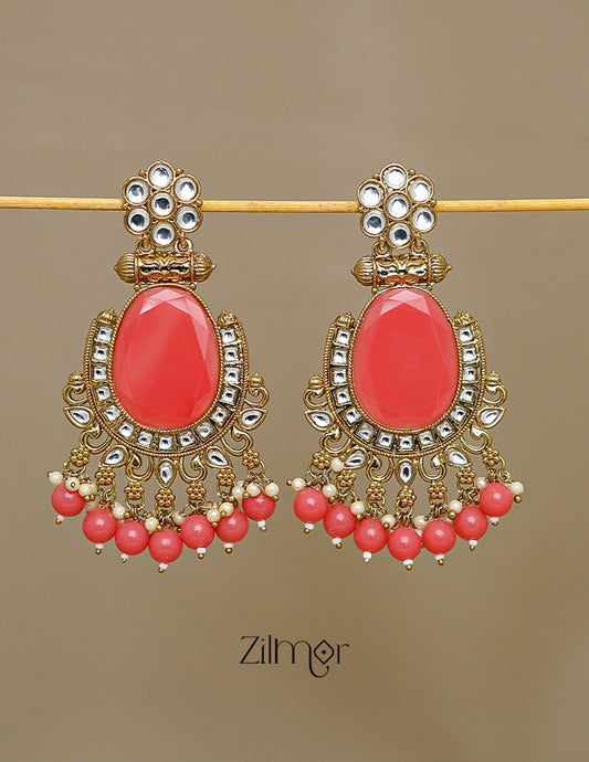 FS1011243 - Kundan Stud Drop Earrings