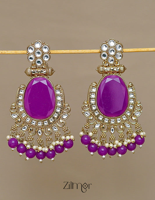 FS1011243 - Kundan Stud Drop Earrings