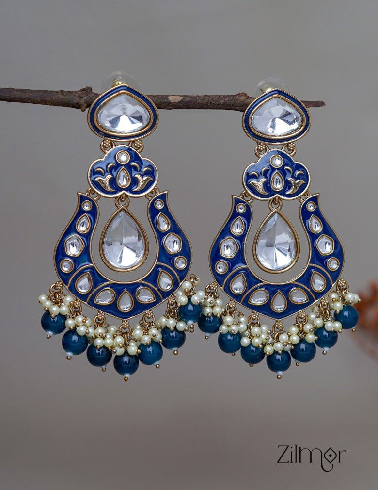 FS1011254 -  Kundan Chandbali Studded Drop Earrings 4-Zilmor