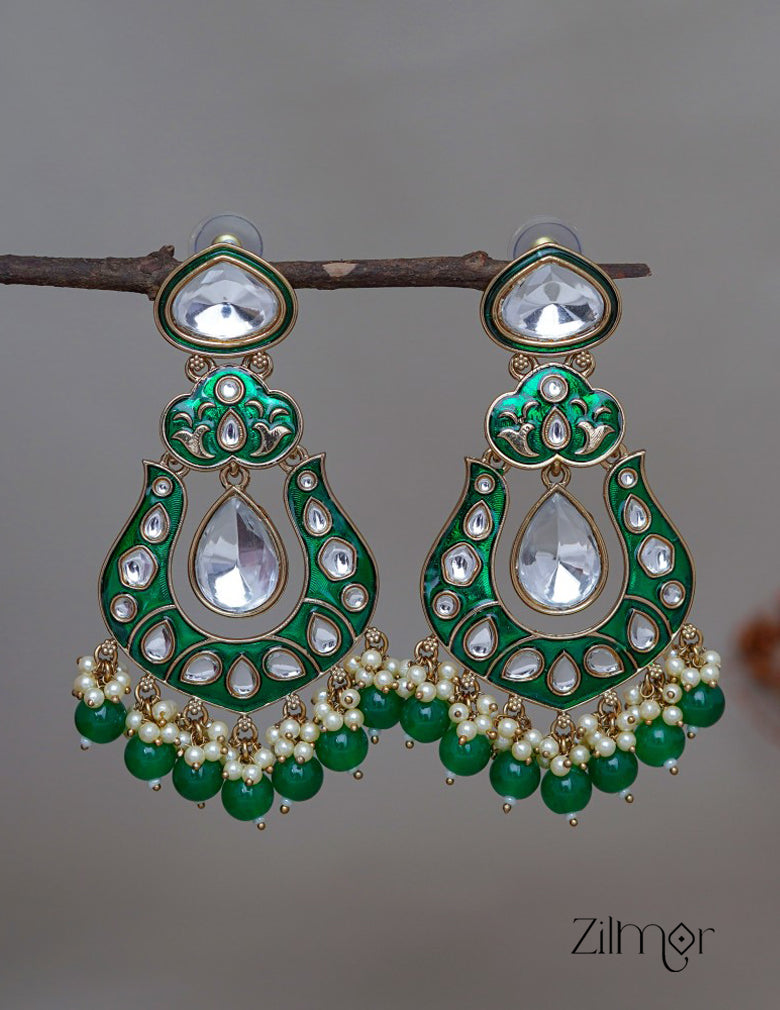 FS1011254 -  Kundan Chandbali Studded Drop Earrings 7-Zilmor