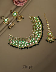 FS1011258 - Bridal Polki Kundan Necklace Earrings with Maangtikka 1-Zilmor