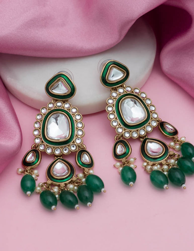 FS101589  - Kundan Enameled Earrings(color option) 4-Zilmor