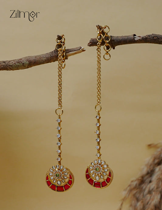 Floral Stud Earrings with Ear Chain - NV1012984