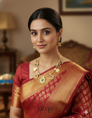 PP1011749- Kemp Stone Kaashu Coin & Palakka Traditional Necklace(Arya Maala)