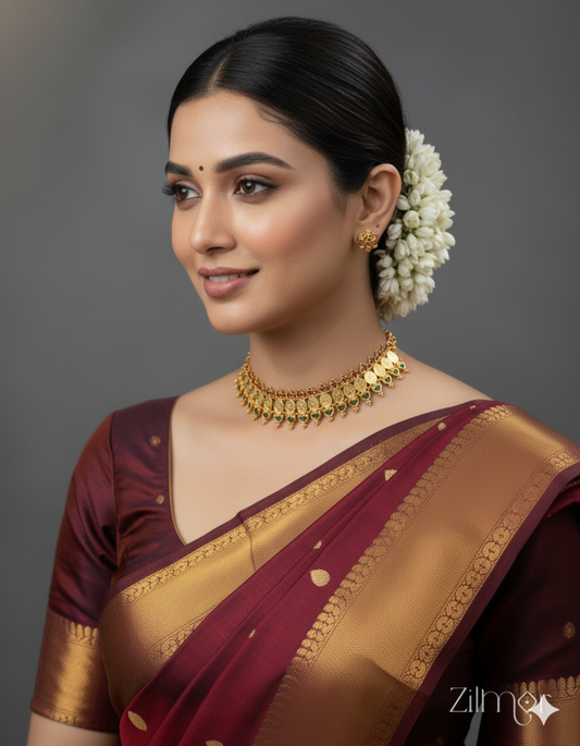 KY1011322 - Gold Plated Lakshmi coin with Palakka Bridal Choker Necklace