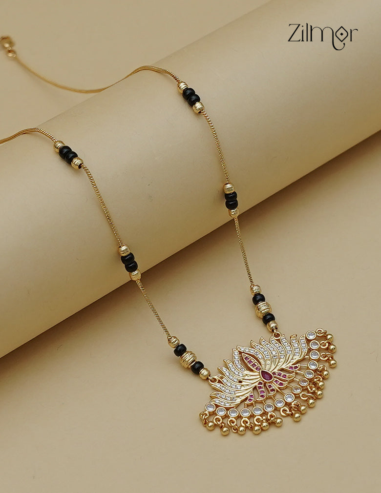 Gold-Plated Attigai Lotus Pendant Black Beads Necklace - SG1013038