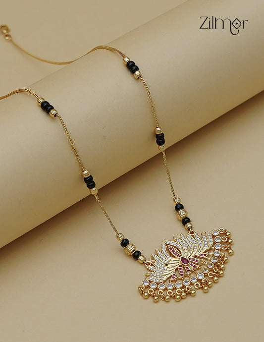 Gold-Plated Attigai Lotus Pendant Black Beads Necklace - SG1013038