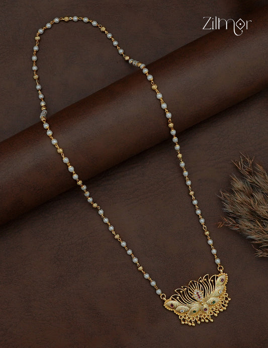 Gold-Plated Pearl Attigai Necklace with Lotus Pendant – SG1013032