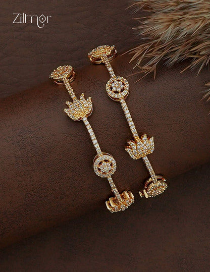 Gold AD Stone Lotus Bangle Pair - SC1012804